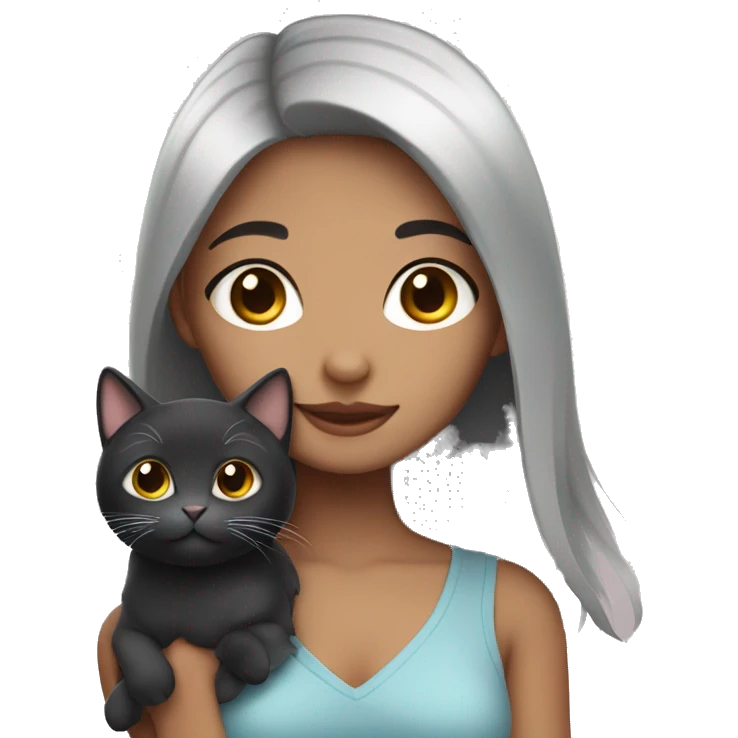 Cute girl with black hair holding gray cat emoji