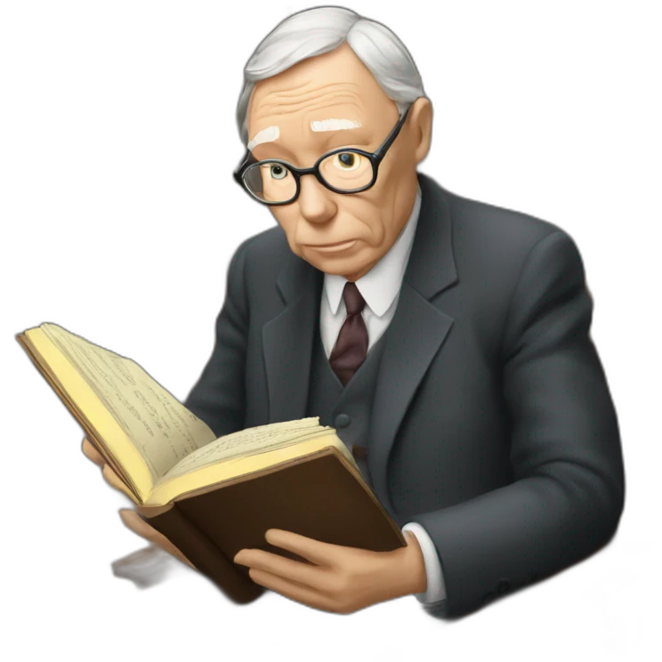 old charlie munger reading a book while thinking emoji