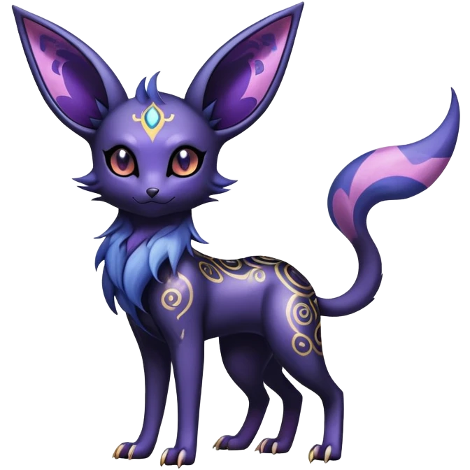 Shiny Exotic Badass Colorful Ethereal Royal Mysterious Gothic Noibat-Espeon-Umbreon-Pokémon-Fakémon-hybrid-creature (full body) with random pattern-markings emoji