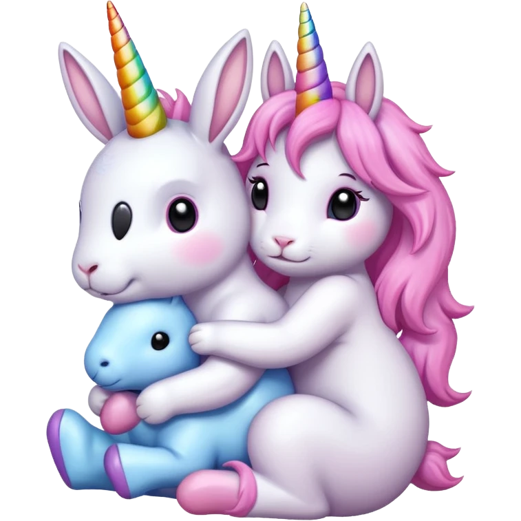 Bunny hugging unicorn emoji