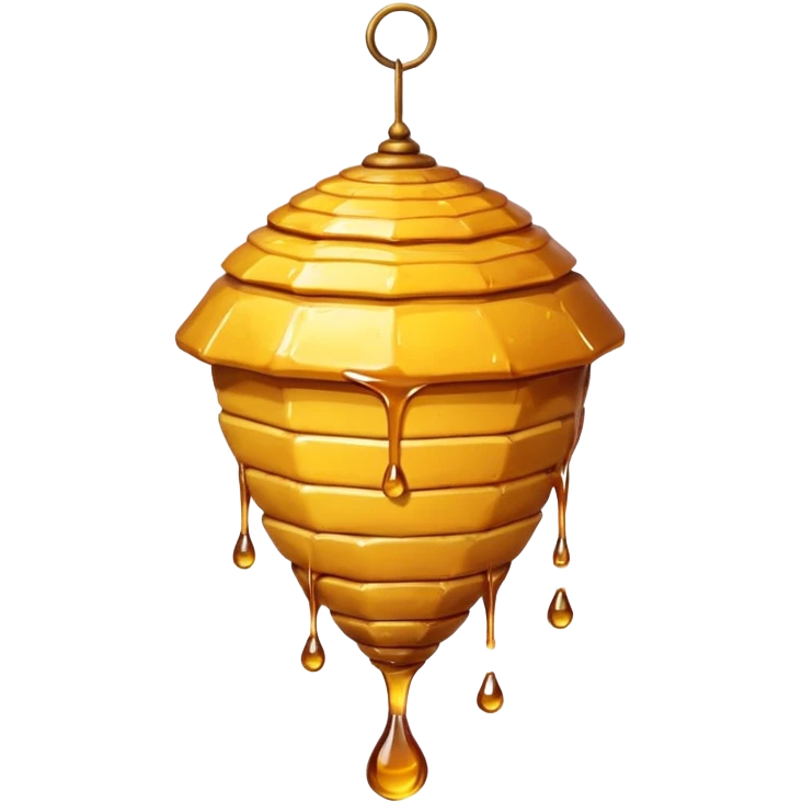 A hanging beehive dripping golden honey from its base. emoji