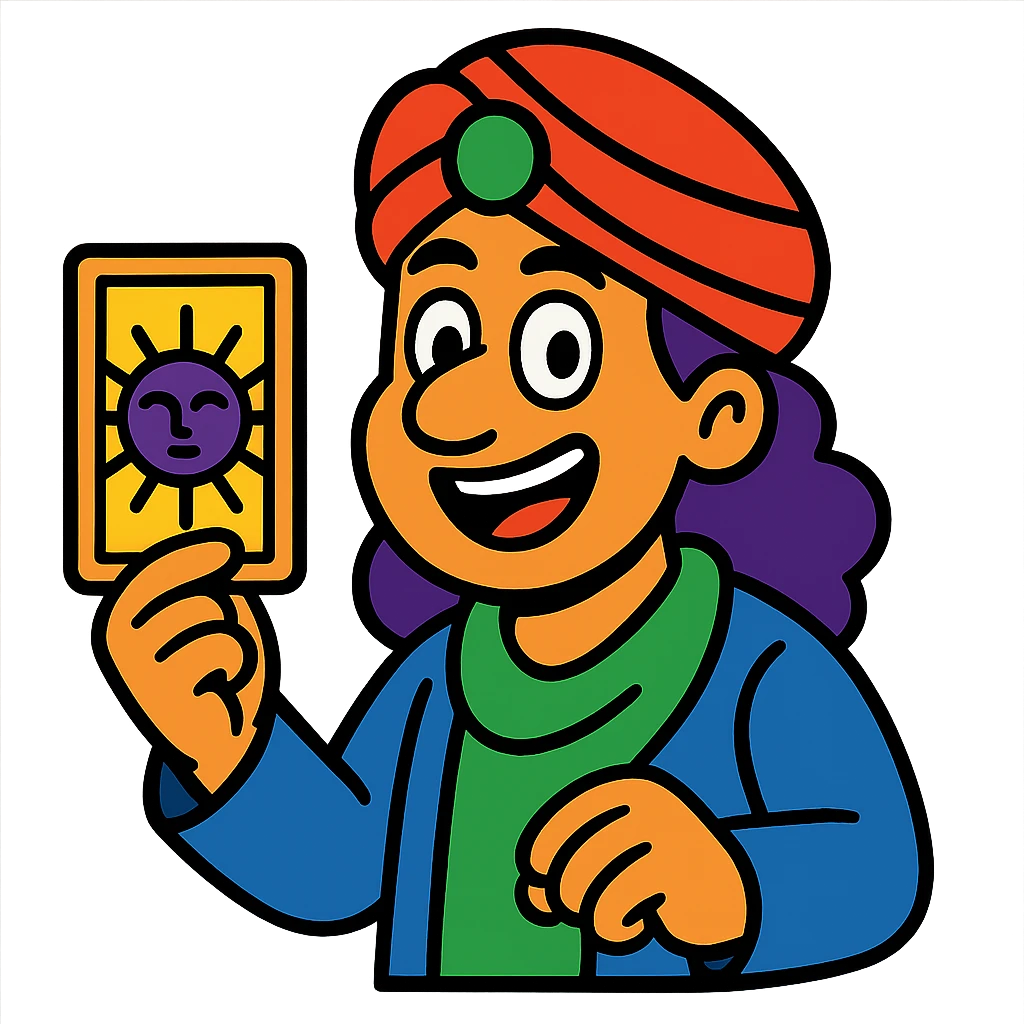 cartoon character holding a tarot card emoji