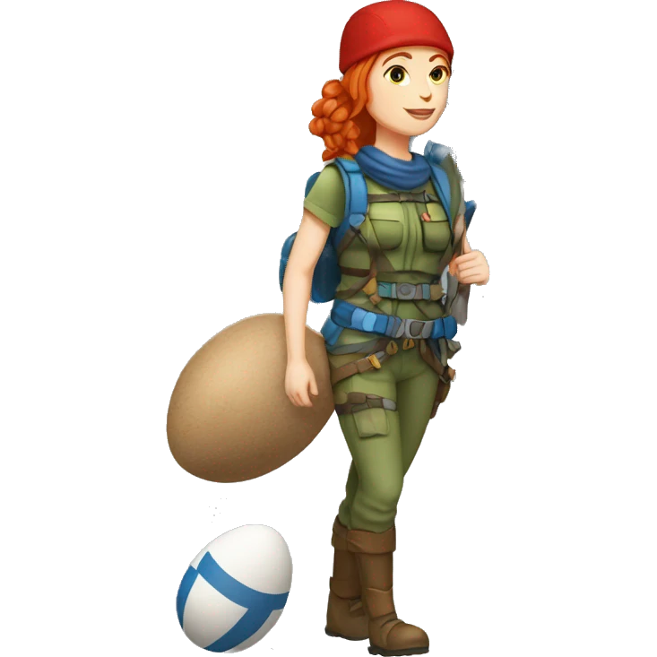 female mountaineer red hair with cap with easter egg and greek flag  emoji