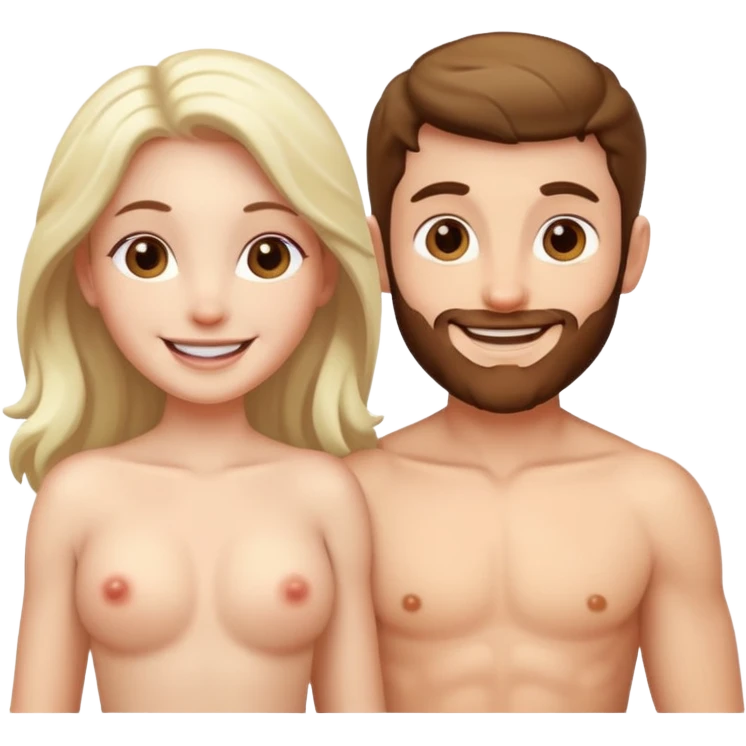 happy white Adam and Eve standing next to each other, fully visible without background emoji
