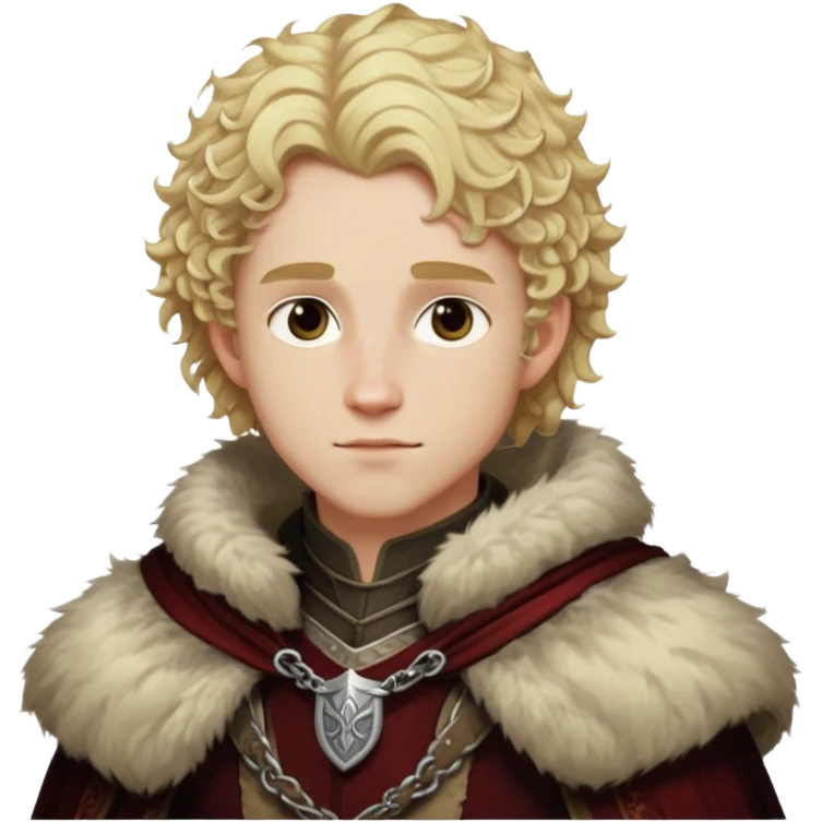Cullen Rutherford from Dragon Age with blonde curly hair and fur mantle emoji