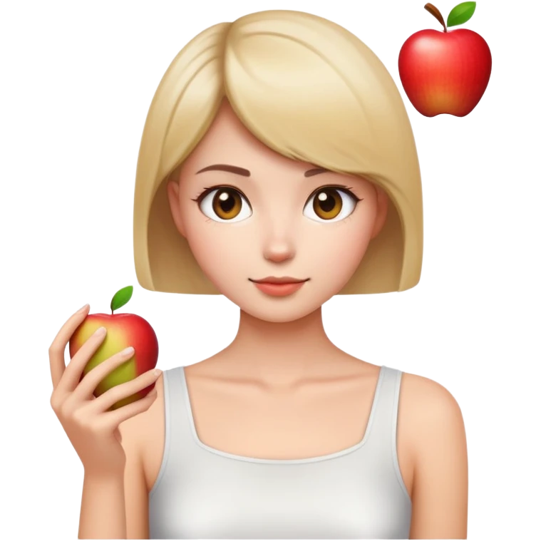 beautiful young lady with short straight hair taking a photo, upper body view, Apple emoji style emoji