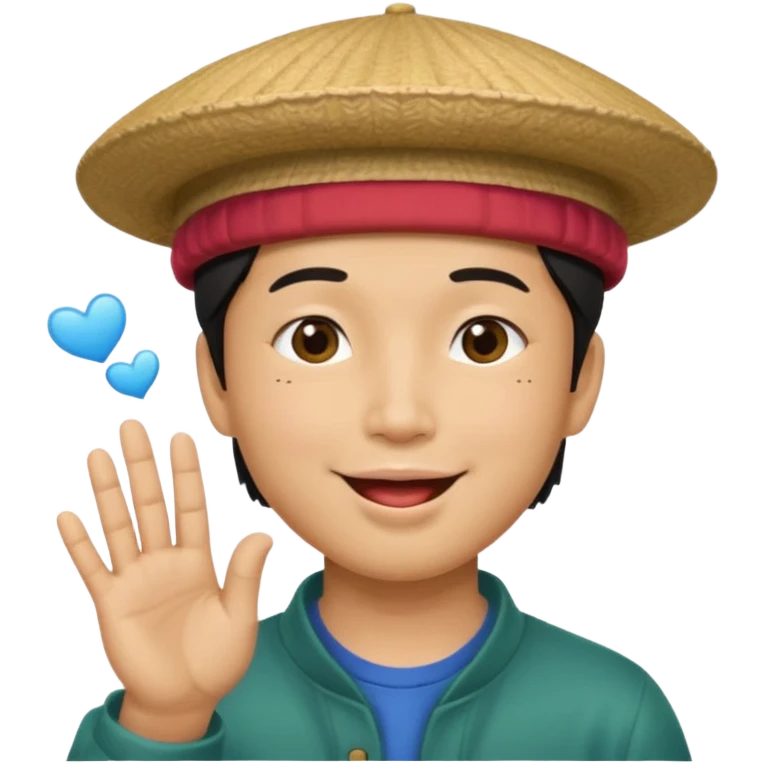 asian man in asian hat blowing a kiss emoji