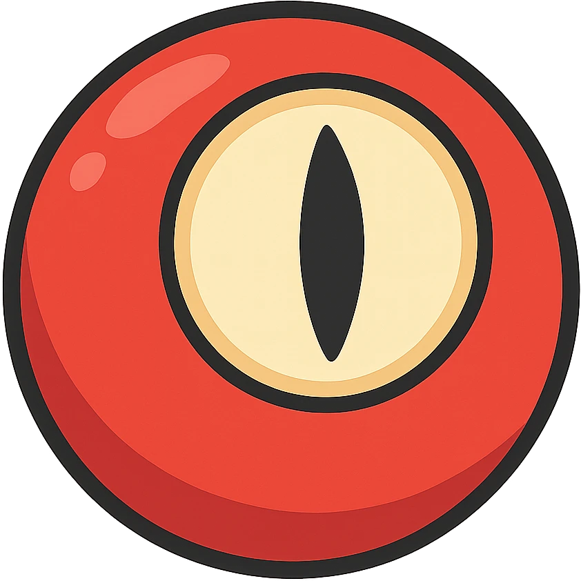 vibrant toon style red round eyeball with black sharp pupils emoji