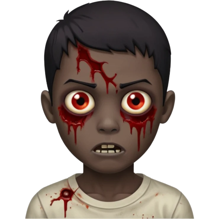 Make a boy zombie dark skin and short black with a hair 4c, spook and creepy expression emoji emoji