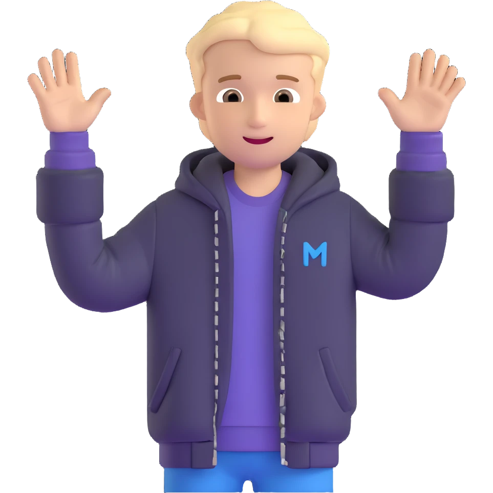 teenage boy wearing a jacket, waving emoji