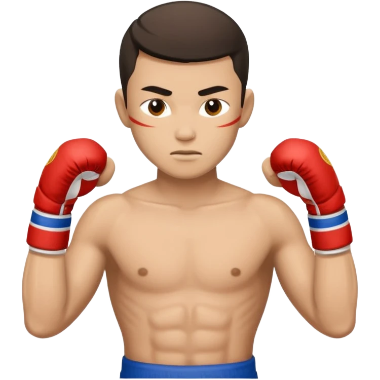Create a Muay Thai fighter with his guard, like if he was covering himself and with a less serious expresión  emoji