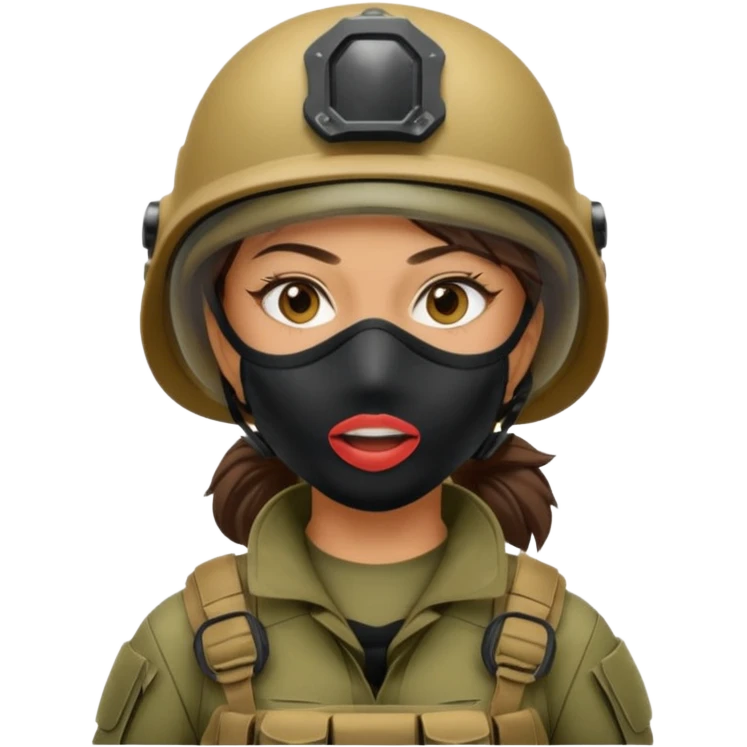 woman soldier without cap wearing mouth mask emoji