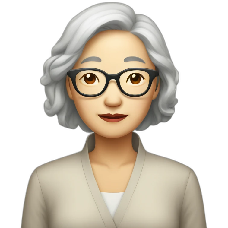 Chinese senior llady wear glasses with sleepy looks emoji