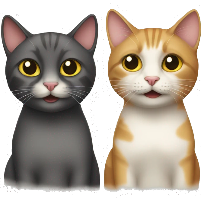 two cats with tricky faces emoji