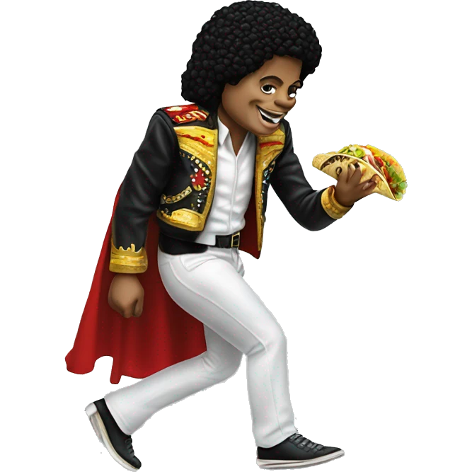 Micheal Jackson doing a moonwalk while eating a taco emoji