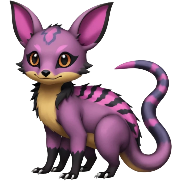 Rare exotic cute epic aesthetic gothic colorful Salandit-Noibat-Eevee-Civet-species-Fakemon-hybrid-creature, with markings, full body emoji