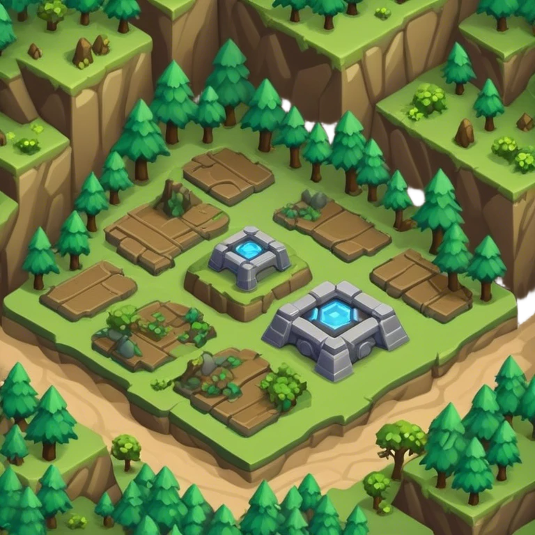 StarCraft-inspired, isometric RTS rugged terrain tile forest emoji