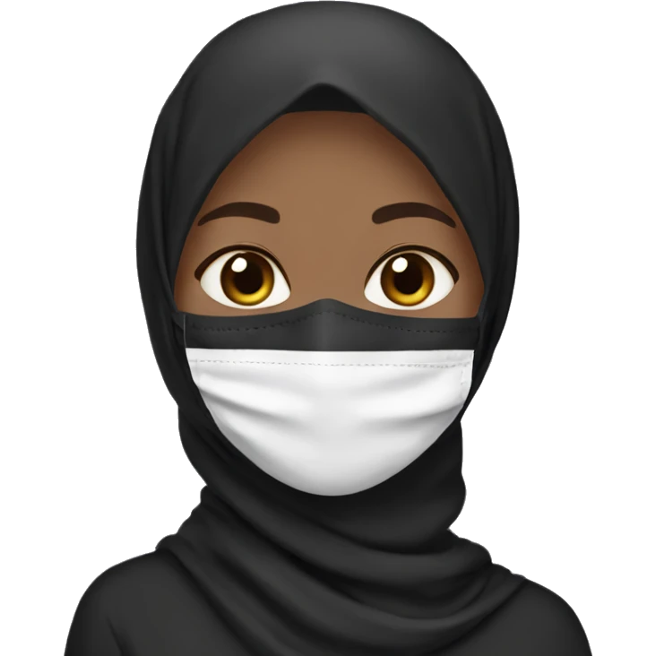 Emoji , girl , black hijab , black N95 mask ,creamy white, soft purple .  emoji