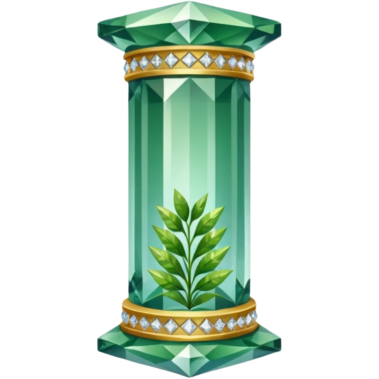 generate beautiful greek crystal pillar intricate front view more beautiful with greenery wrapping around the pillar make the pillar made of diamond emoji