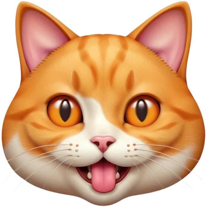 close-up of a cat face with tongue out, eyes wide open looking at food, slight drool, excited and hungry expression, glossy 3D effect, soft lighting, smooth gradients, high detail emoji