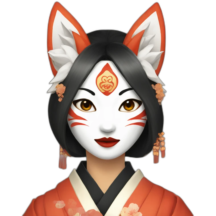 woman wearking kitsune japanese mask emoji