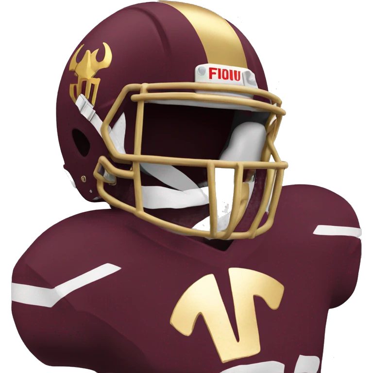 Maroon football helmet with gold trident on it emoji