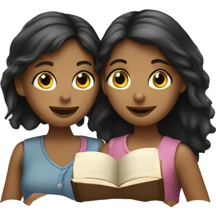 two girls with a book emoji