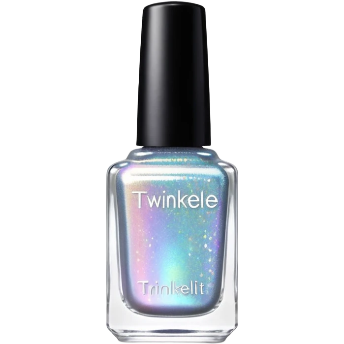 "TwinkledT" name, Holographic glitter nail polish bottle, white lid emoji
