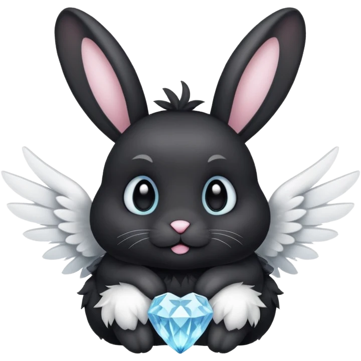 Black bunny with wings and with white cristal emoji