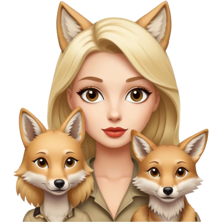 Blonde luxury model and her pet coyote emoji