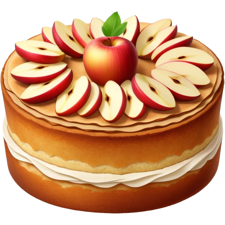 cinematic-realistic-apfelkuchen-cake-emoji,-depicted-as-a-classic-cake-with-cinnamon-and-thinly sliced apples on the top a few neatly spread out-rendered-with-soft-textures-and-warm,-inviting-lighting. emoji