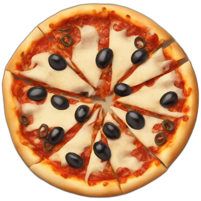 a single round pizza with black olives and shredded beef topping emoji