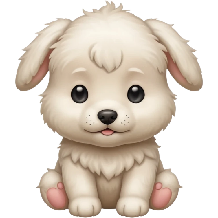a white cute baby dog with a small gray stain on one eye emoji