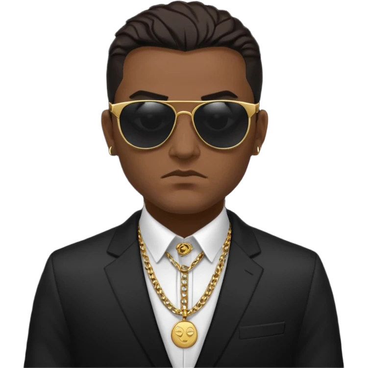 emoji with Albanian mafia theme, character wearing black suit, sunglasses, gold chain, intimidating attitude emoji