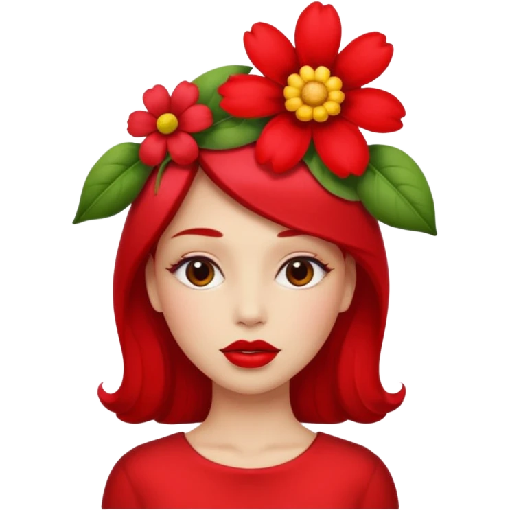 Create an emoji that lips are big, red, shiney and have flower on her head emoji