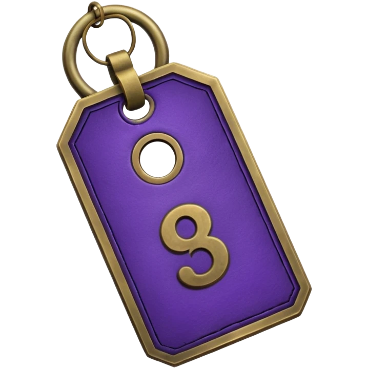 antique brass hotel key with large purple leather room number tag emoji