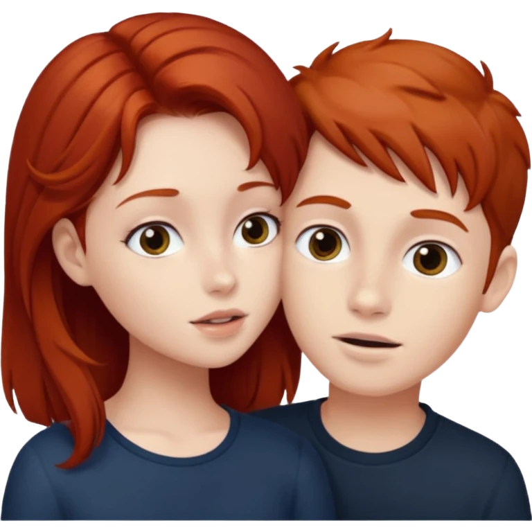 Redhead boy and dark brown haired girl making out emoji
