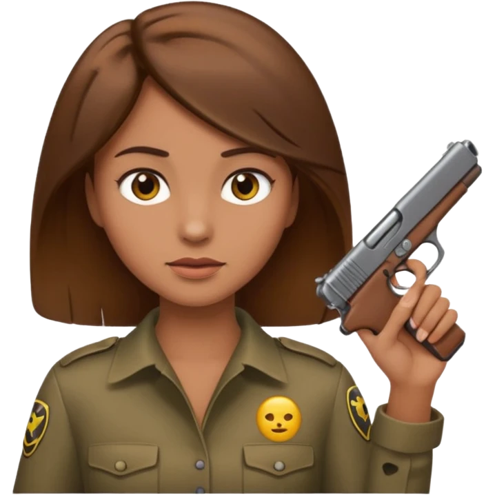 the woman emoji with brown hair and tan skin holding the gun emoji to her head with one hand emoji