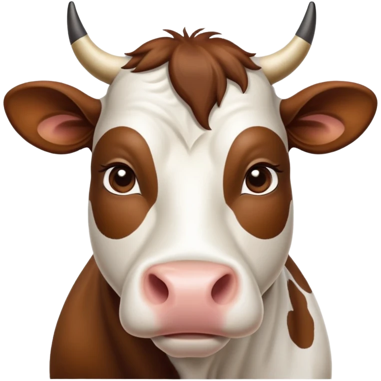 cinematic-noble-brown-and-white-cow-portrait-emoji,-poised-and-regal,-with-a-large,-sturdy-build-and-a-beautifully-patterned-hide-of-rich-brown-accented-by-crisp-white-patches,-deep-set-soulful-brown-eyes,-simplified-yet-sharp-and-sophisticated emoji
