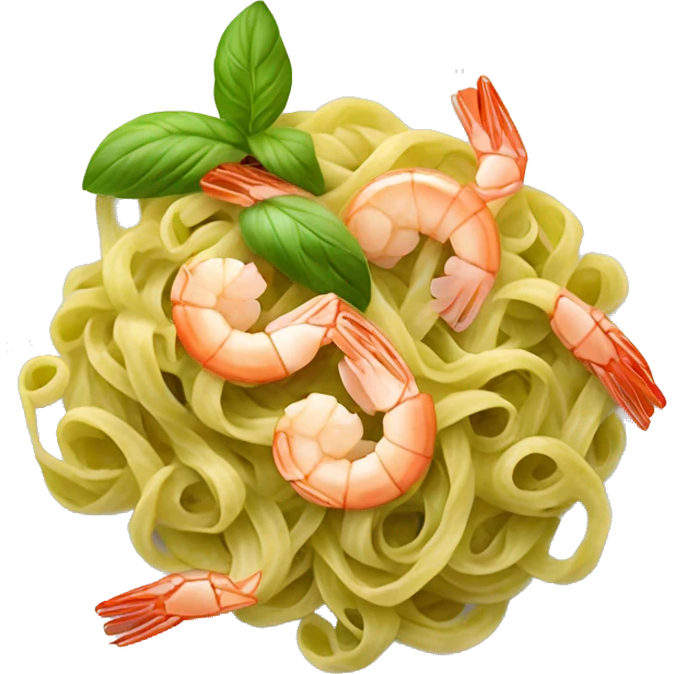 The plate of Italian pasta pesto with shrimps emoji