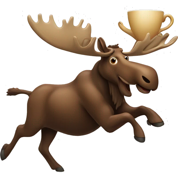 A moose running with cup of coffee emoji