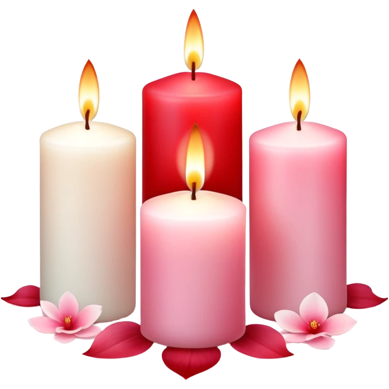 Romantic pastel white pastel pink and red candles with flower petals  emoji