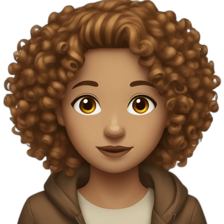 Mixed girl curly long hair brown cinnamon with brown eyes  emoji