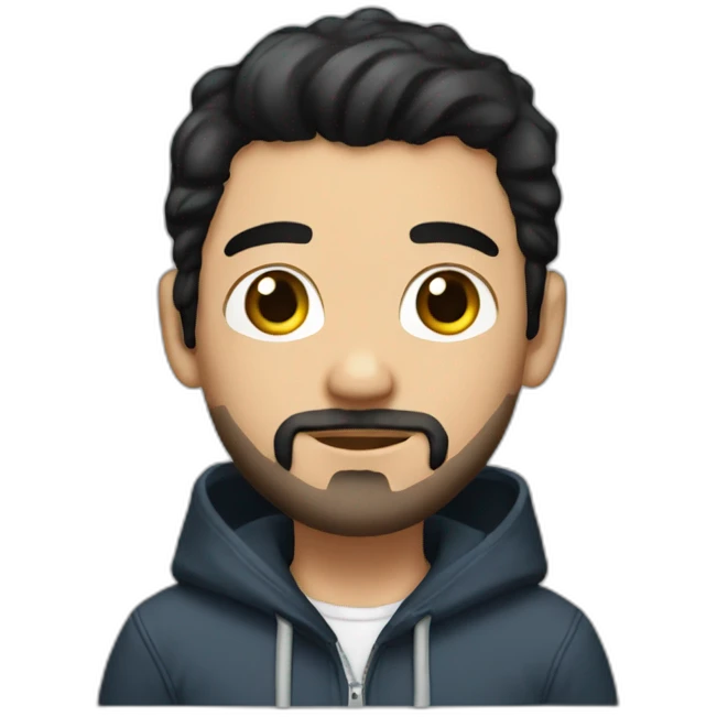 white gay man with black hair and short beard, with short jeans and a hoddie emoji