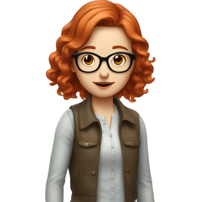 red hair pale girl emoji wavy mid length hair with glasses emoji