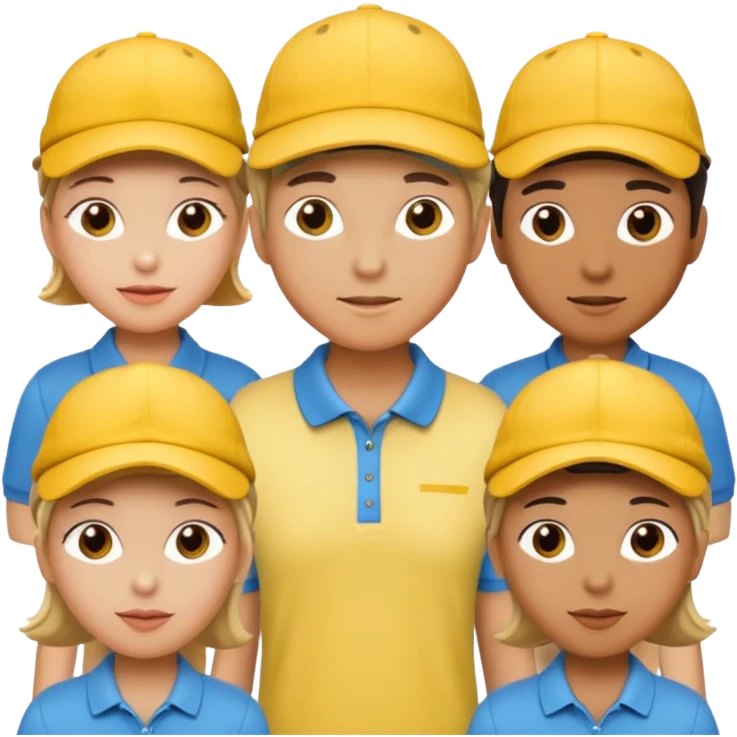 16 blokes on a golf trip wearing yellow golf caps emoji