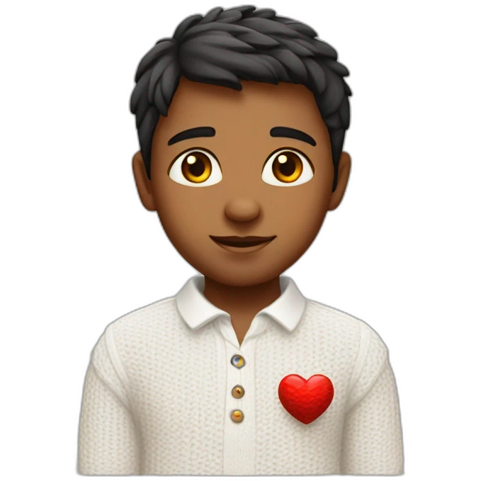 indian boy in a white knitted shirt with a collar with love heart eyes emoji