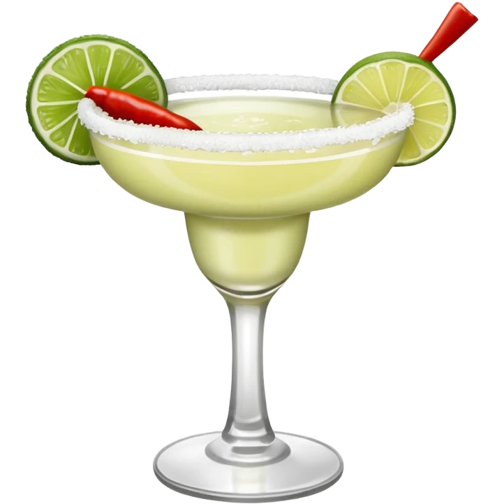 margaritas. one normal and one spicy. NO ICE - normal margarita glass with salt on the rim. one should be just with the margarita and the salt. the spicy one should have a small pepper inside  emoji