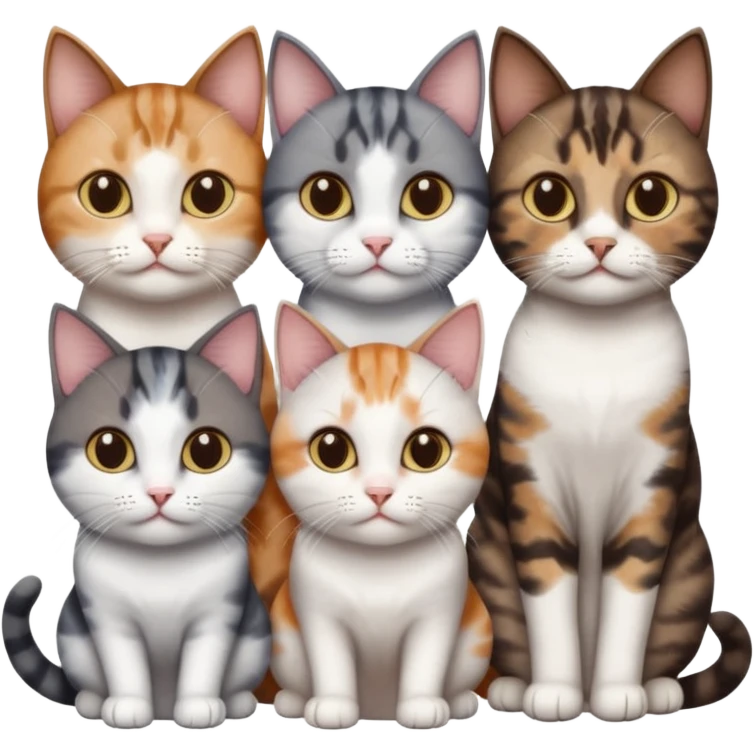 3 different coloured short haired cats including; a dark brown tabby and white cat, and a dark grey and white  emoji