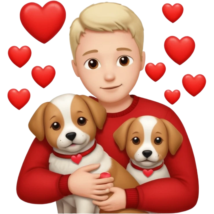 a man hugging a dog with hearts emoji